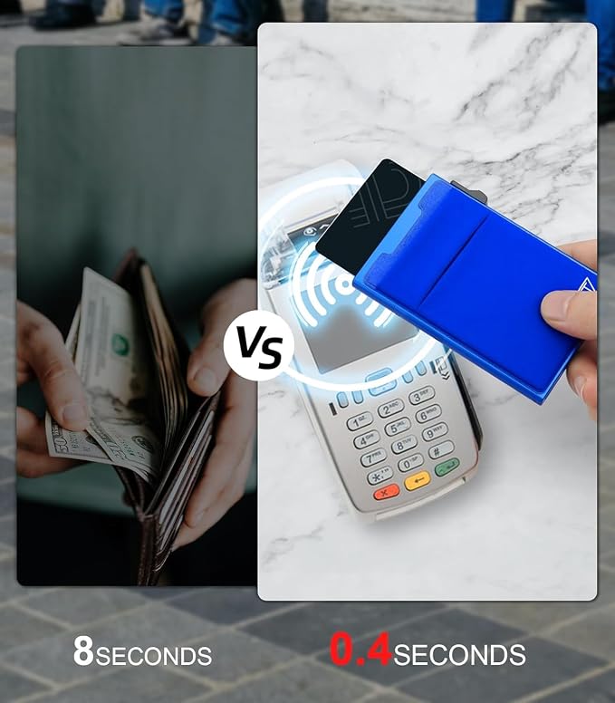 TOYFID Aluminum Wallet for Men - RFID Protected, Scratch Resistant, Large Capacity, Extra Pocket, Sliding Button, Blue