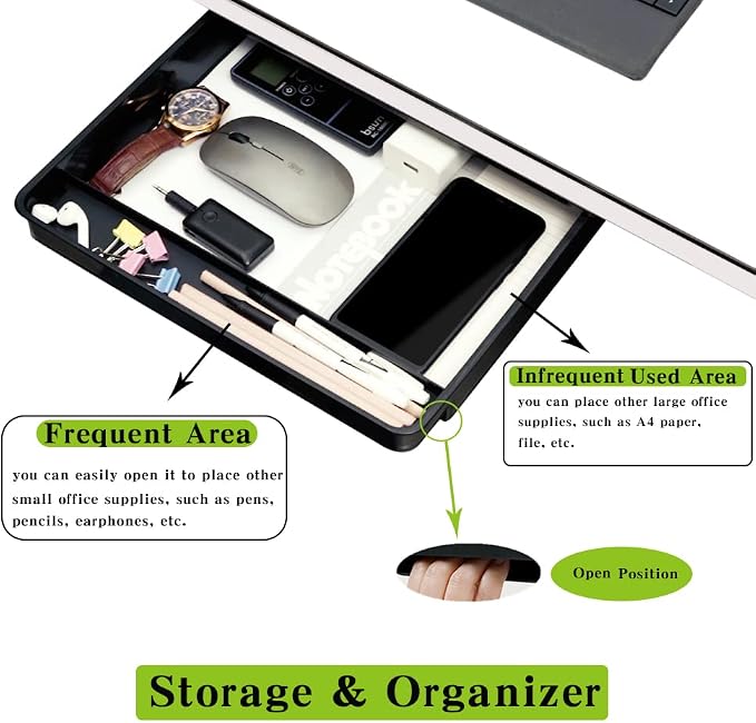Under Desk Drawer Storage Organizer - 2 Pack (Large and Small) Black - (Please Note - Drawer Size/No Lip Under Desktop) - 2 Installation Methods (Screw or Adhesive)