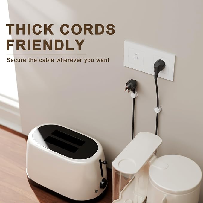 Cord Organizer Holder Clips 12 Pack 360° Rotatble Spring Cable Management Hide Phone Charging Cable Keeper Strong Adhesive Wire Charger Holder for Home Car Office Nightstand Desk (Clear)