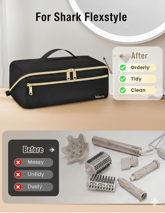 Mancro Hair Tools Travel Bag Compatible with Shark Flexstyle, Wide-open Hot Hair Tool Organizer with Separate Heat Resistant Mat, Hair Accessories Organizer for Straighteners, Curling Iron