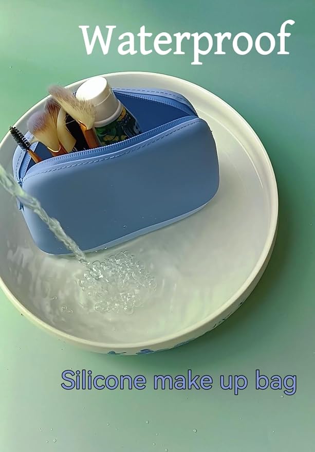 Foldable Silicone Makeup Bag Large Capacity and Lightweight Toiletry Bag for Travel Waterproof Cosmetic Bag with Zipper for Women Girls (blue)