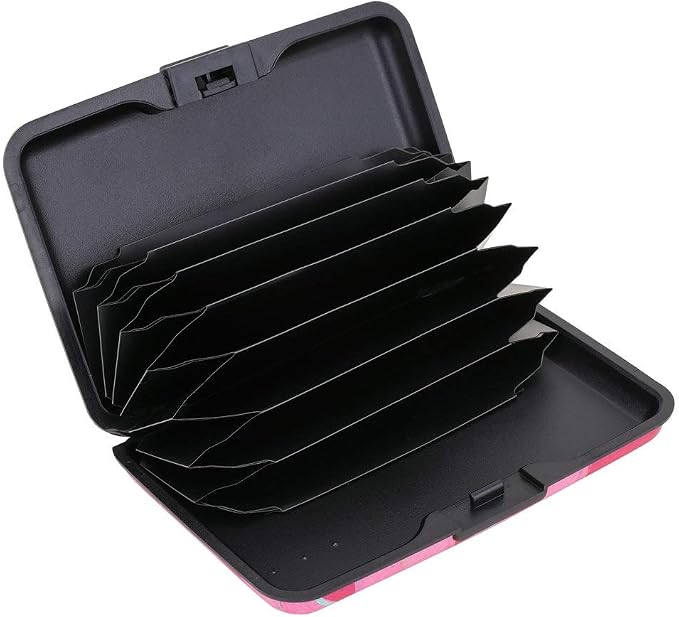 ELFISH RFID Blocking Credit Cards Holder Aluminum Wallet Metal ID Case for Men Women (Big pink flower)