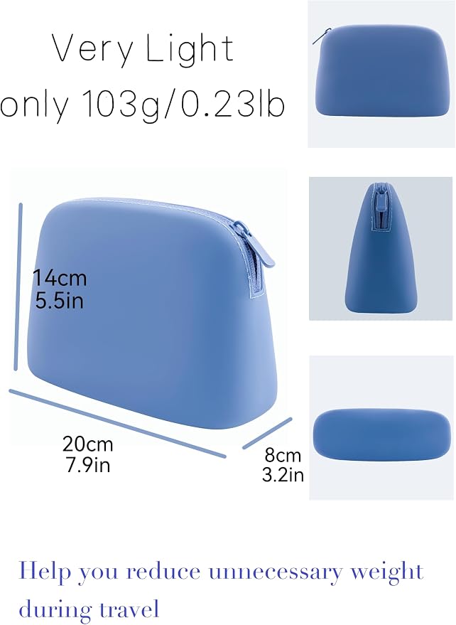 Foldable Silicone Makeup Bag Large Capacity and Lightweight Toiletry Bag for Travel Waterproof Cosmetic Bag with Zipper for Women Girls (blue)