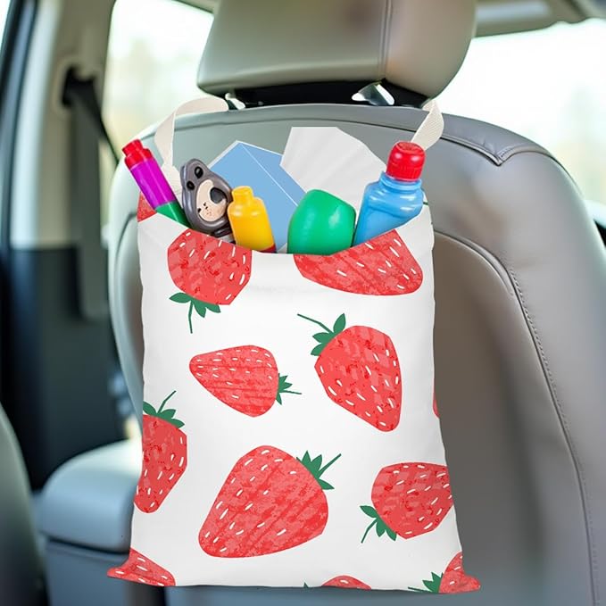 Car Trash Bag Car Garbage Bag Hanging Cars Trash Can, Waterproof Cars Back Seat Organizer for Vehicle Travelling Camping Strawberry Decor