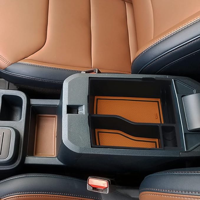 Muslogy for Maverick Center Console Organizer Tray 2 Layers Armrest Storage Box Secondary Insert Tray ABS Material Pickup Interior Accessories Compatible with Ford Maverick 2022-2026 (Light Brown)