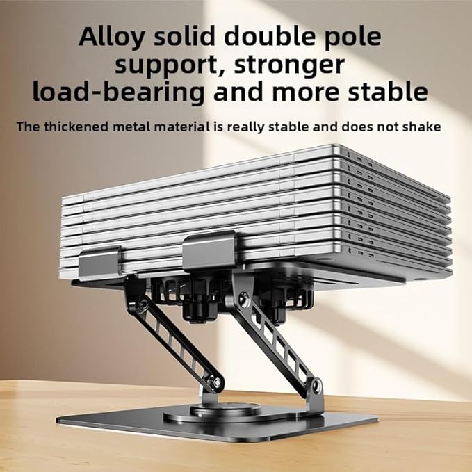 360° Rotatable Carbon Steel Laptop Stand ??Adjustable Height, Tablet Lift, Cooling & Folding Desktop Holder | Soporte Giratorio de Acero para Laptop, Ajustable, Elevador, Plegable y Ventilado