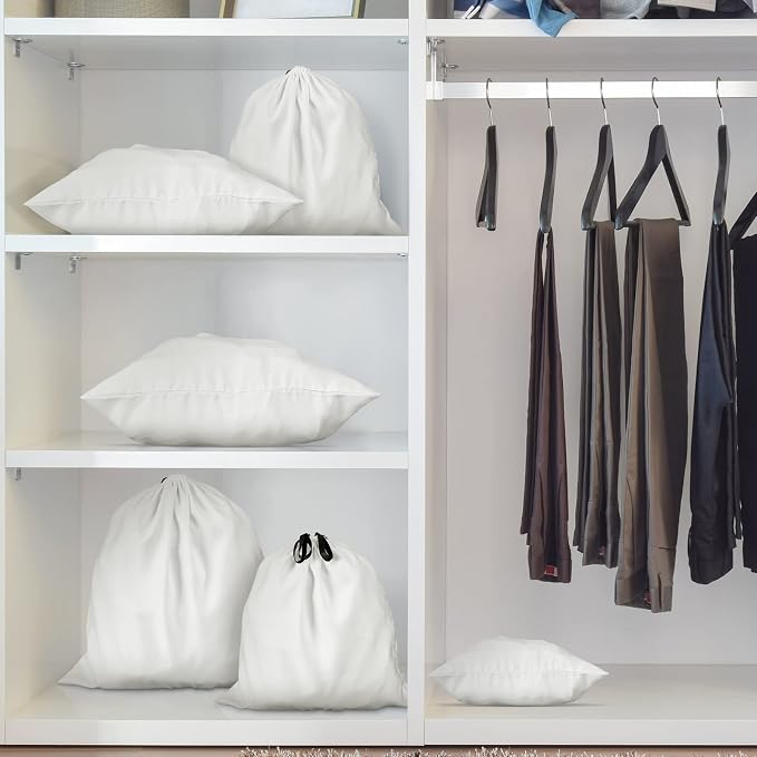 Woanger 10 Pcs Dust Cover Bags Large Dustproof Drawstring Washable Breathable Storage Bag with 2 Sizes, Reusable for Shoes Purses Handbags Travel Packing Luggage Toys Organizer Home Storage