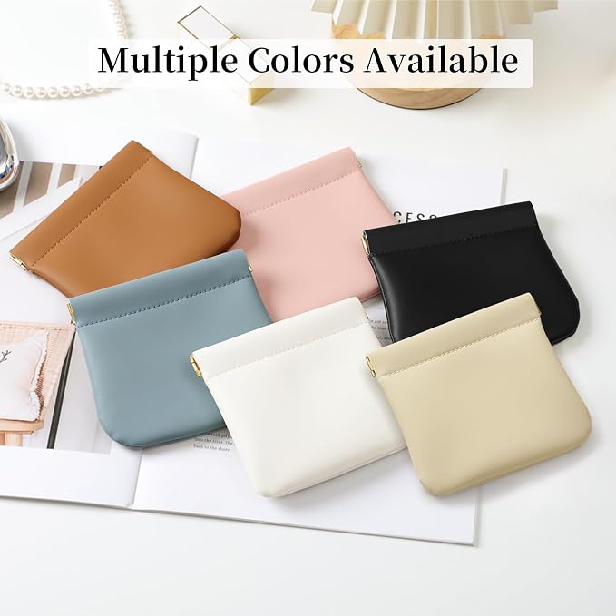2 Pack Small Makeup Bag for Women, New Organosilicon Super Fiber PU Leather Mini Cosmetic Bag for Travel, Coin Purse Organizer Storage Pouch (No Phrase Printed, Beige)