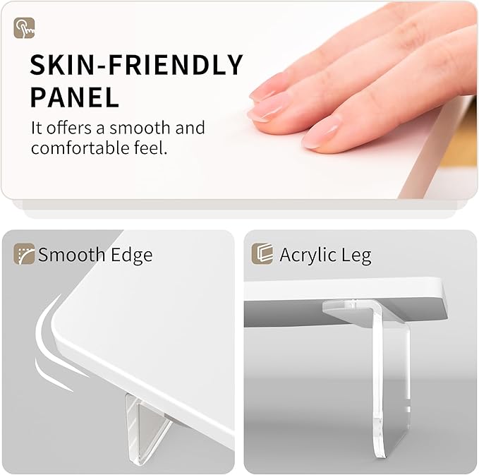 AFOOYO LED Dual Monitor Stand Riser for 2 Monitors,Office Desktop Wooden Stand Adjustable Length and Angle 3 Shelf,Extra Long Multifunctional Stand up to 44.4" for Computer,Laptop,TV,White