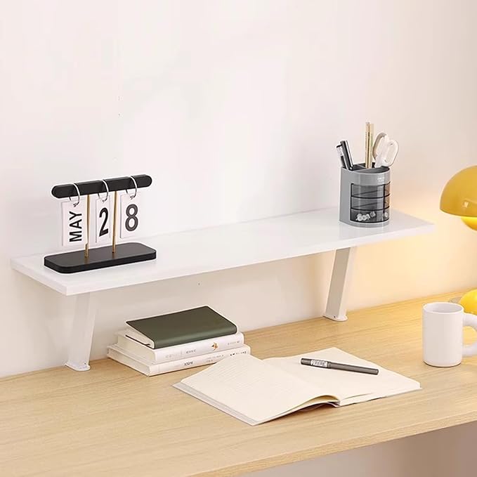 AWSAD Clamp on Desk Shelf, Desktop Extender Storage Organizer Adjustable Floating Desks Shelf for Office, Dorm, Home Desk Organization, White (31.5 x 7.8 in)