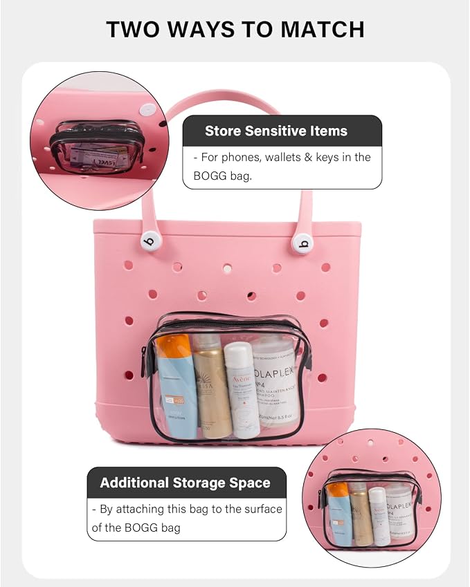 LETGO 4 Pack Clear Toiletry Bags, Portable Travel Makeup Pouch with Zipper, TSA Approved Organizer, Clear Pouch Bags Compatible With Bogg Bag Divider Accessories (Clear Black)