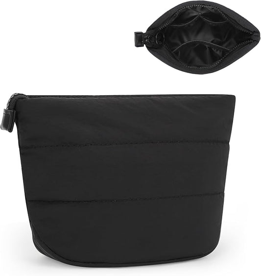 Relavel Mini Makeup Bag, Smaller Cosmetic Pouch for Women, Portable Traveling Car Bag for Essentials with Compartments, Cute Toiletry Bag Organizer, Black