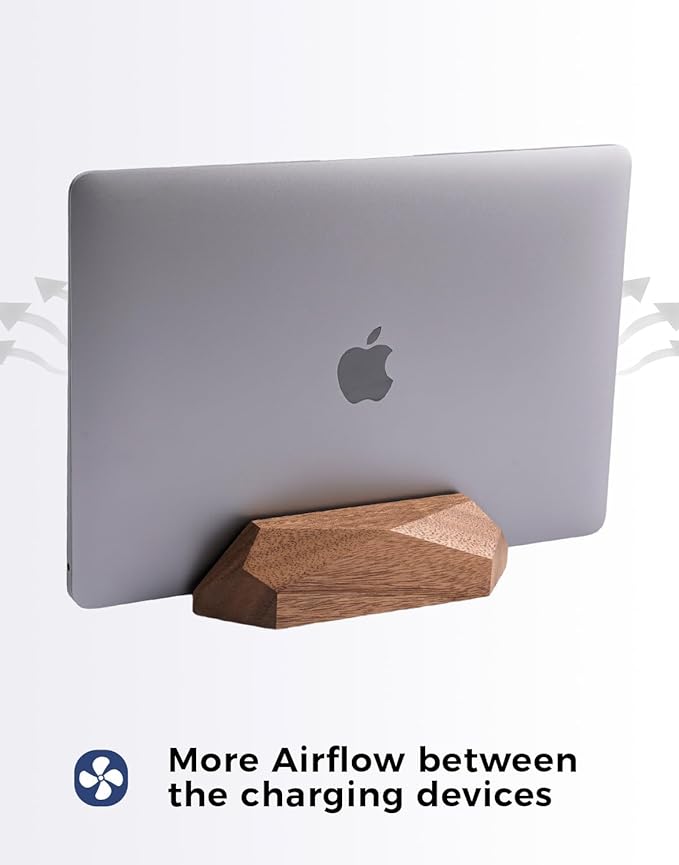 Adjustable Vertical Laptop Stand, MacBook Holder with Wood, Wooden Laptop Stand, Vertical Laptop Holder for Desk, Width Adjustable Dock Fits All MacBook/Surface Pro