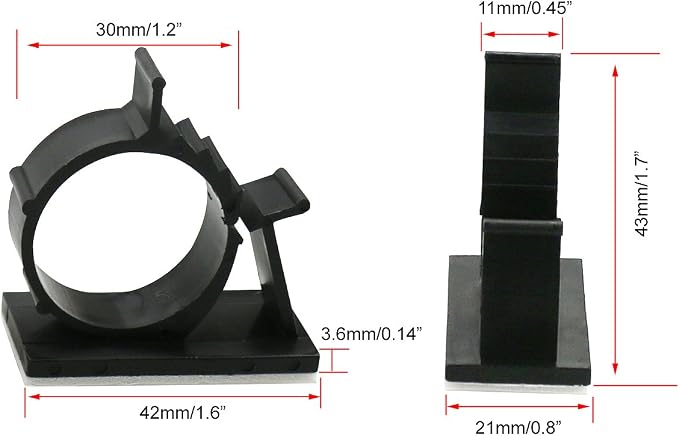 Cable Clips, GLE2016 Self-Adhesive Wire Holder Cable Organizer Cord Management Clamps with Adjustable Backed 20 Pack Black