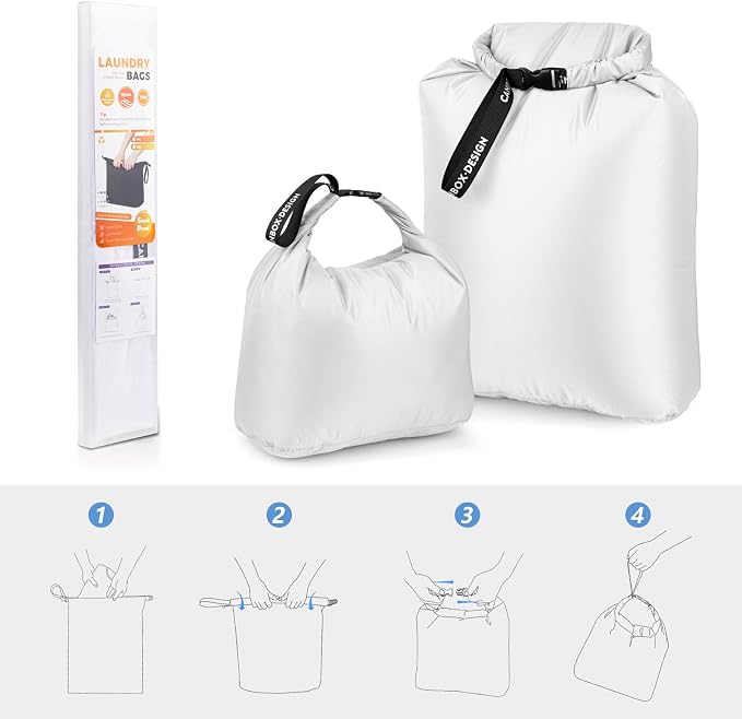 2-Pack Waterproof Travel Laundry Bags, Wet Dry Organizer to Block Odors & Prevent Suitcase Leaks, Roll-Up Dirty Clothes Pouch for Gym, Swim, Camping & Family Vacations