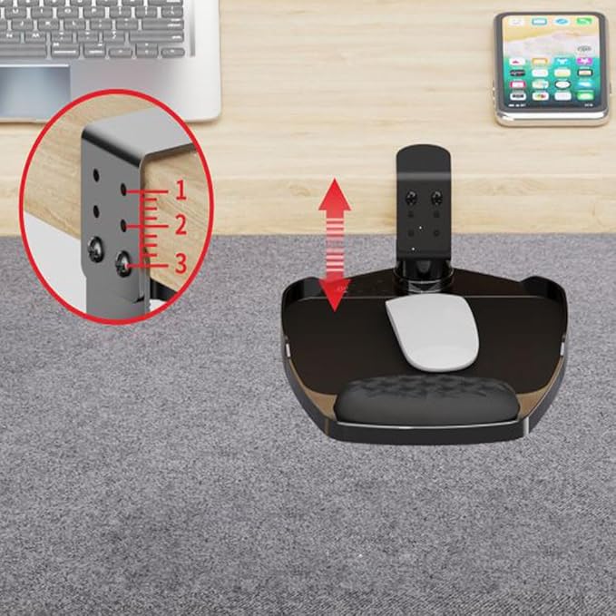 Clamp-on Mouse Tray Under Desk Adjustable Clamp Rotating Wrist Mouse Extended Holder for Desks Computer Platform Tray Padding Arm Rest Pad Black