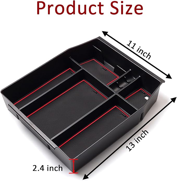 Center Console Organizer Tray for Ford F150 2021 2022 2023 2024 Accessories Interior Secondary Storage Armrest Box Insert Hidden Cubby Drawer (Full Console w/Bucket Seats ONLY) (Red Trim)