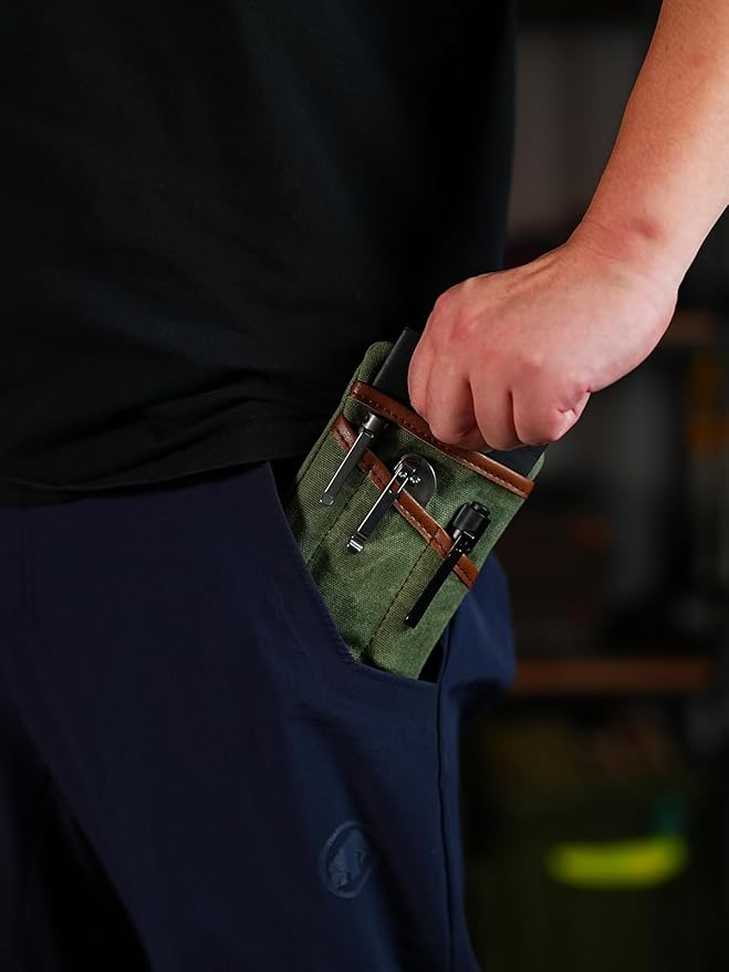 SP4 Waxed Canvas Compact EDC Pocket Organizer, Zippered Pocket Pouch for Men, Mini EDC Organizer for Change, Notebook, Tactical Pen, Flashlight