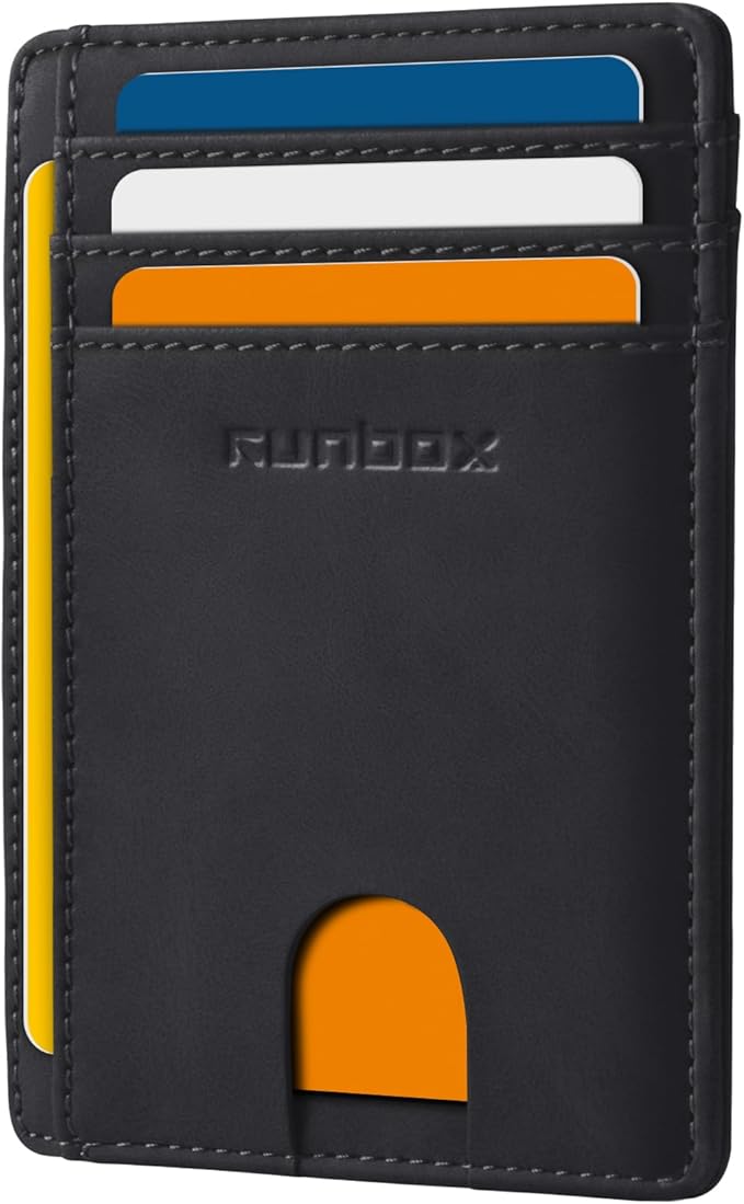 RUNBOX Slim ID Cases Minimalist Front Pocket RFID Blocking Leather Wallets for Men and Women Card Holder Wallets Gifts for men