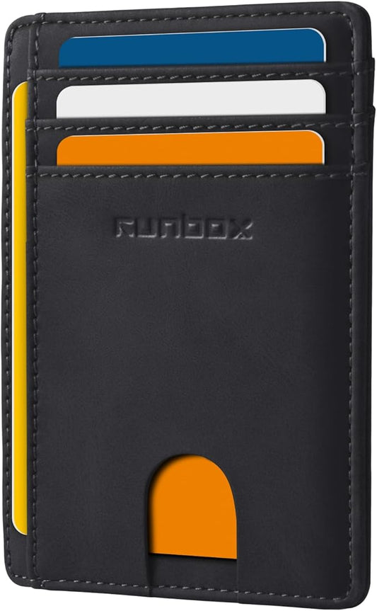RUNBOX Slim ID Cases Minimalist Front Pocket RFID Blocking Leather Wallets for Men and Women Card Holder Wallets Gifts for men