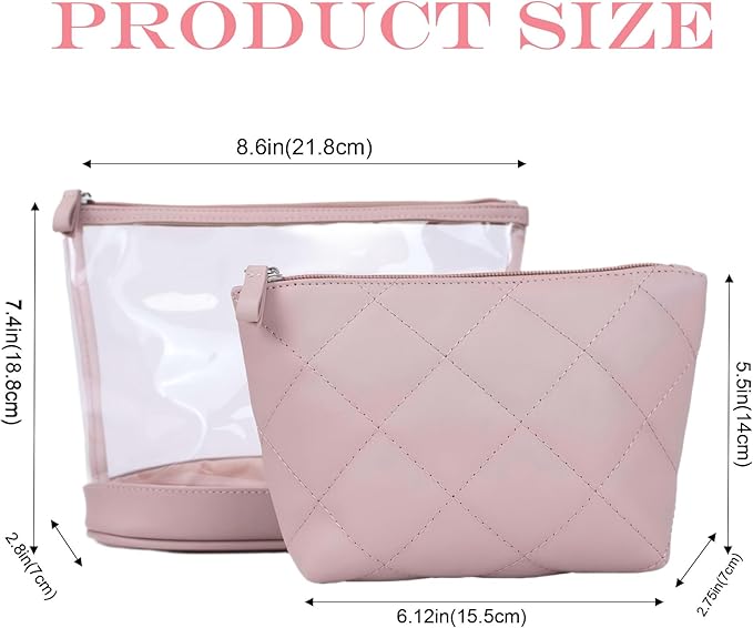Clear Makeup Bag Set with Small Pouches, Travel Toiletry Organizer, 2 Styles with Inner Bags, Cosmetic Storage for Women, Transparent PVC & PU Leather, Portable for Vacation, Daily Use (43373741)