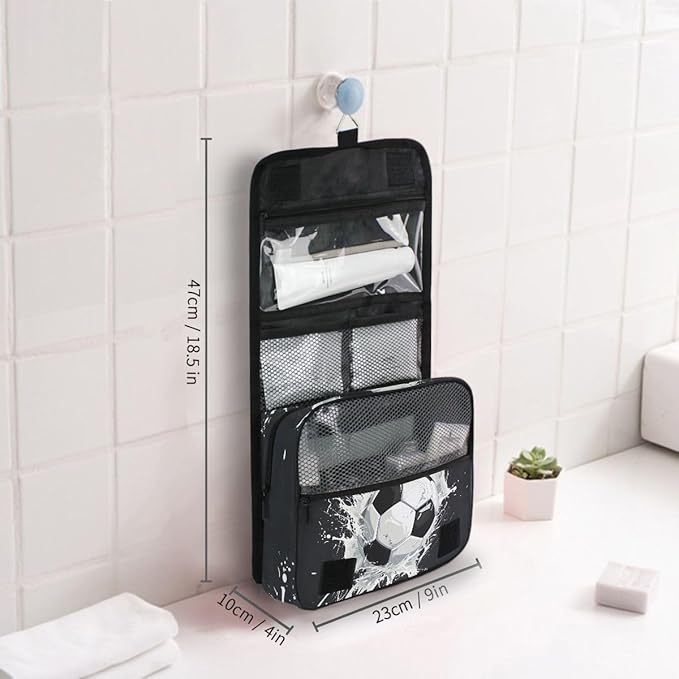 Hanging Travel Toiletry Bag Kit Boys Makeup Case Cosmetics Organizer for Men Women (Soccer Ball)