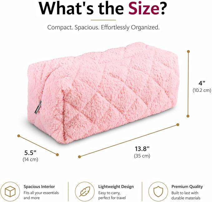 Plush Pink Sherpa Hair Tool & Makeup Travel Bag – 4 Pocket Cosmetic Organizer with Zipper Closure, Skincare & Beauty Accessories