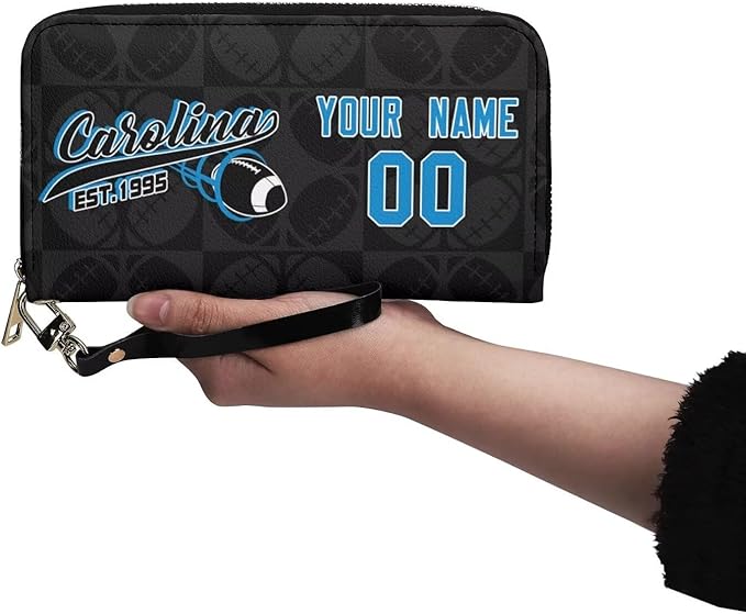 Custom Sports Team Zip Organizer Wallet-Personalized PU Leather Wallet with Name Number,Multi-Card Slots,Wrist Strap,Fan Gift for Men Women.