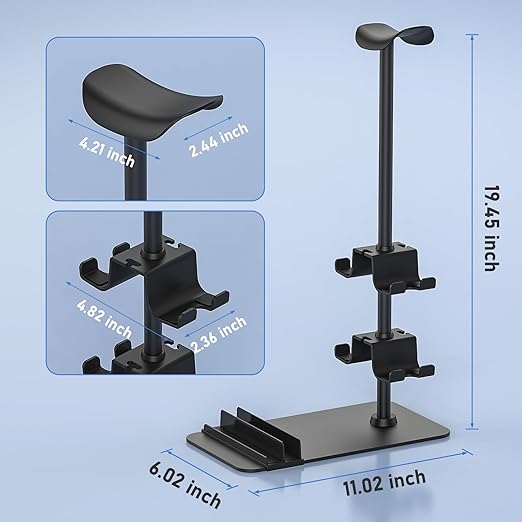 MANMUVIMO Headset Stand Controller Holder for 1 Headset and 4 Controller, Headphone Game Controller Stand for Desk, Gamer Gifts, Organizer Rack for iPad/Mobile Phone, Gaming Room Accessories