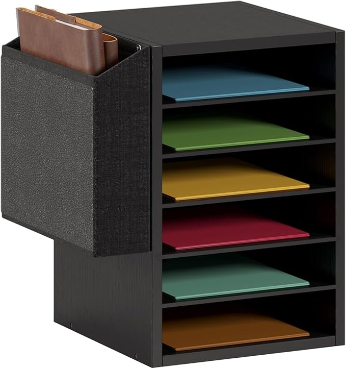 Unionly, Literature Organization Paper Storage Slot, Office Desk File Organizer, Desktop Wood Mailbox For Teacher Classroom, 6 Tier Adjustable Countertop Mail Sorter, Mailboxes With Name Slots, Black
