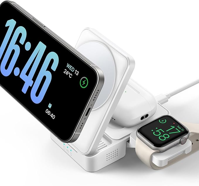 Lamicall Wireless Charging Station for MagSafe - 3 in 1 Wireless Foldable Charger Stand for Apple Multiple Devices for iPhone 17 16 15 14 13 Pro Max Air, Apple Watch Ultra 11 10 SE, Airpods 4 Pro 3