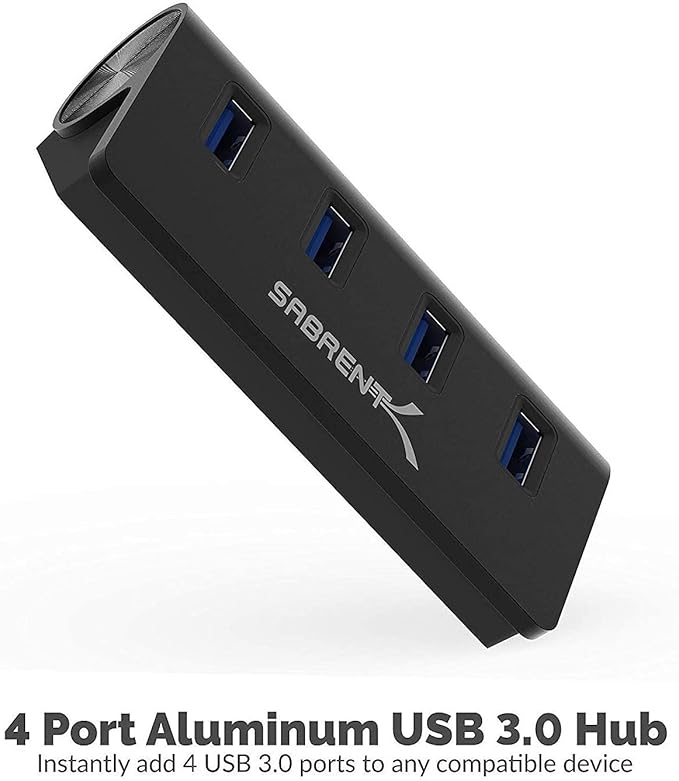 SABRENT 4-Port USB 3.0 Hub Aluminum Portable Data Hub with 2.5ft USB 3.0 Cable for iMac, MacBook, MacBook Pro, MacBook Air, Mac mini, or Any PC [Black] (HB-MC3B)