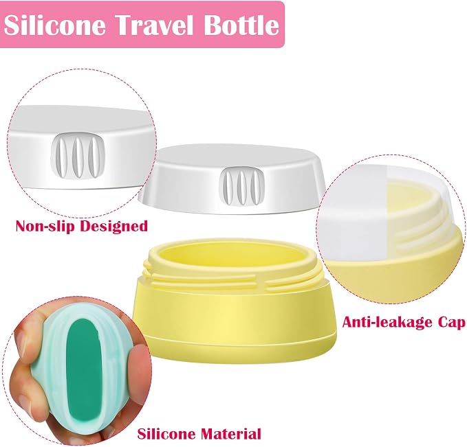 selizo Travel Bottles Containers Silicone and Plastic Cream Jars with TSA Approved Toiletry Case for Toiletries Cosmetic Makeup Body Hand Cream Lotion Shampoo
