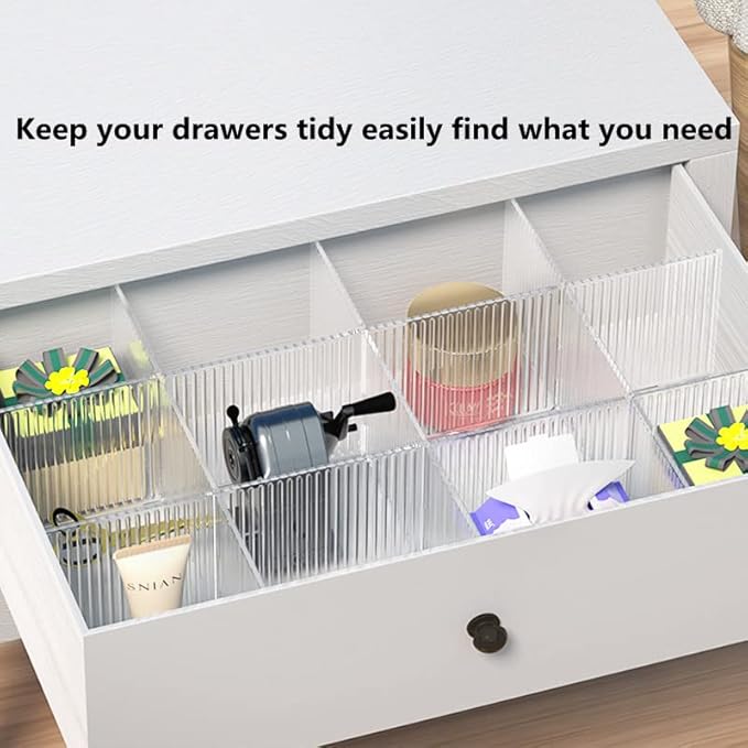 8pcs DIY Plastic Drawer Organizer Adjustable Drawer Dividers for Home Tidy Closet, Socks, Underwear, office school supplies, kitchen utensil tools (Clear White)