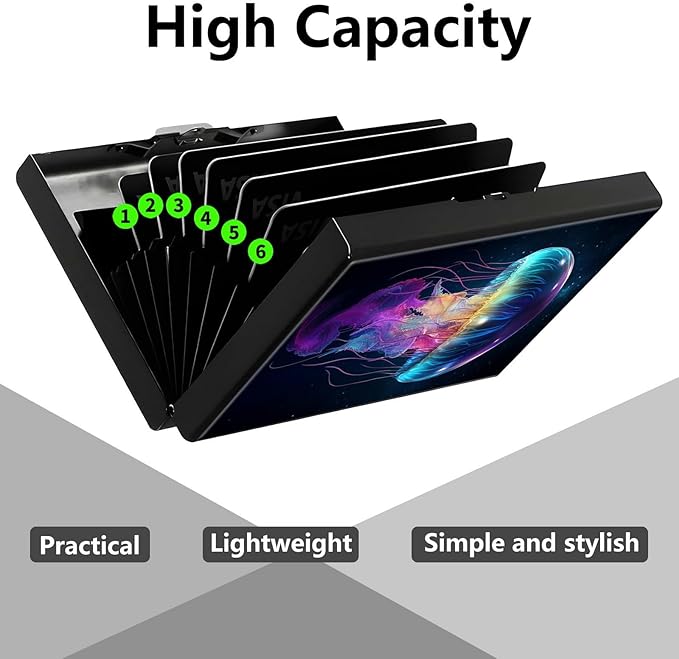 Credit Card Holder, Galaxy Jellyfish Design Mini RFID Blocking Aluminum Wallet Slim Metal Hard Case Shell Travel Wallet ID Case Small Credit Cards Case Business Cards for Women Men Girls