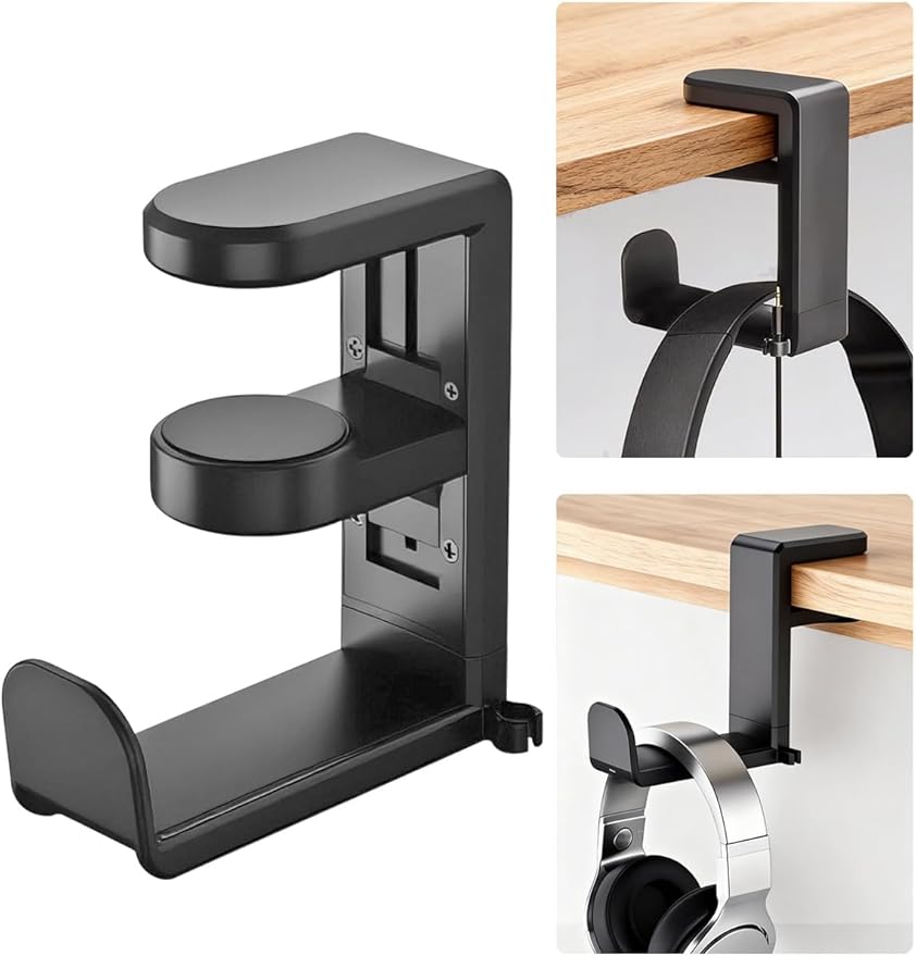 Headphone Hook，Headphone Stand，PC Gaming Headset Holder for Desk，Desk Headphone Hanger，Desk Hook with 360-Degree Adjustable Rotation