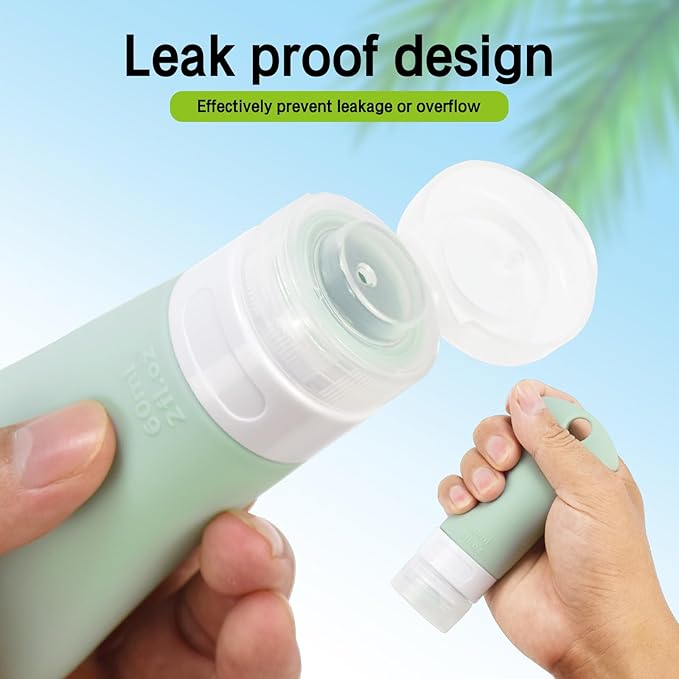 travel bottle set for dispensing toiletries (with label), leak-proof silicone (BPA-free) squeezable refillable liquid travel accessories for cosmetics, shampoo and lotion soap (3PCS) (2 oz)