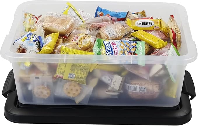 Wekioger Versatile Plastic Storage Box Organizer Bins with Black Lids, 14 Quart, 2 Packs