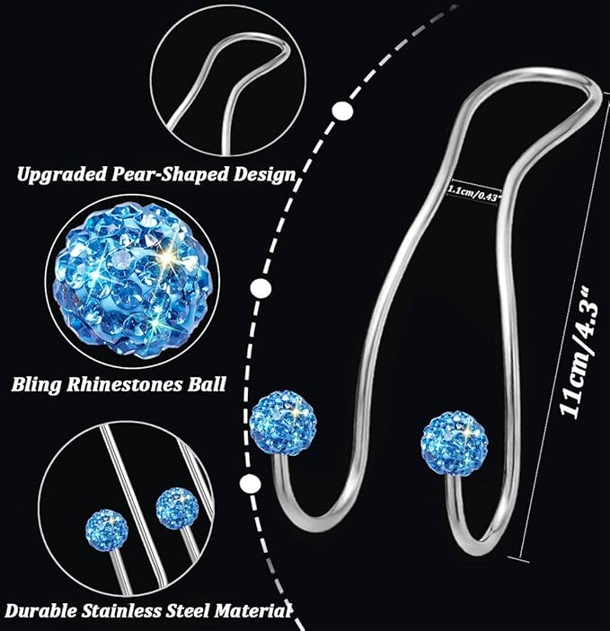 MTGOCHA Bling Purse Hook for Car Headrest, Upgraded Cute Car Seat Hooks for Bag Handbag, Durable Stainless Auto Purse Hanger Holder 2 Pack, Light Blue