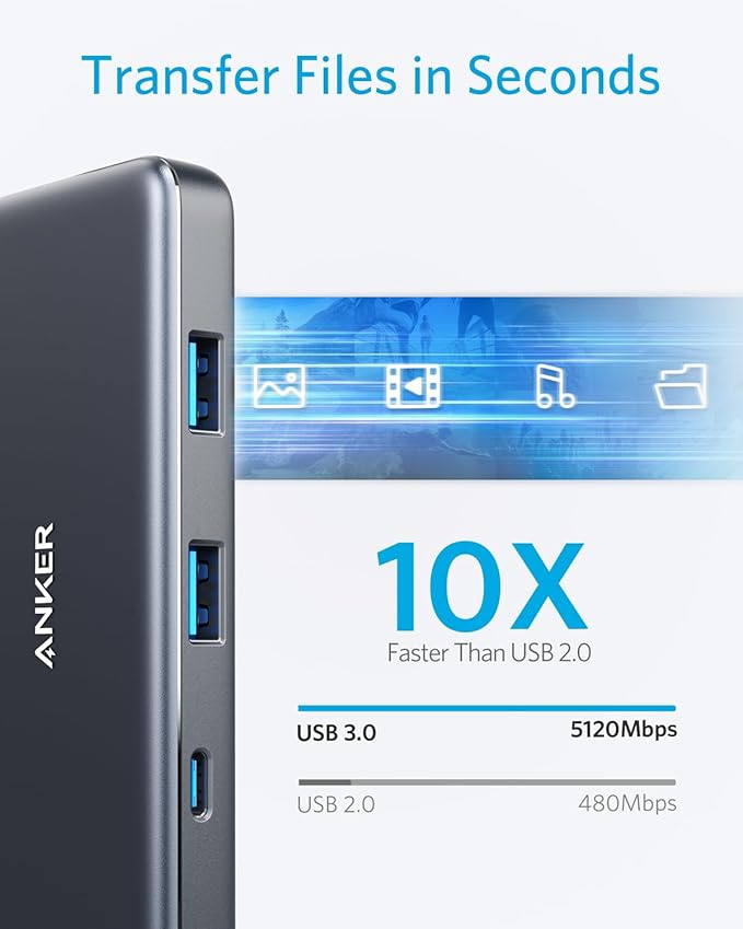 Anker USB C Hub, 7in1 Multi-Port USBC Hub with 4K HDMI, 85W PD, USB-C and 2 USB-A 5Gbps Data Ports, microSD and SD Card Reader, for MacBook Air, MacBook Pro, XPS, and More (Charger not Included)