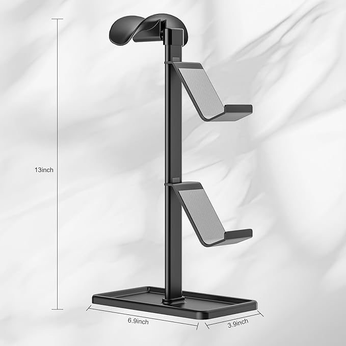 Controller Holder, Headphone Stand, Gaming Controller Stand for Xbox PS5 PS4 Switch, Headset Holder with Storage Organizer, Universal Desk Game Accessories (Black)