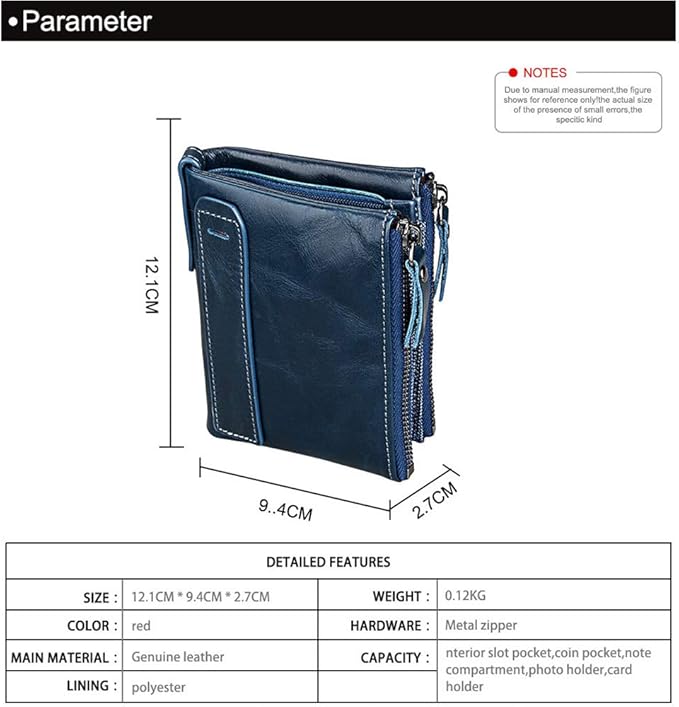 Men's Folding Double Zip Wallet RFID Blocks Retro Short Coin Purse