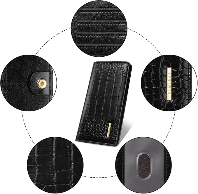 Wallet Women Bifold Faux Crocodile Leather Minimalist Slim Thin Long Wallets RFID Blocking Credit Cards Holder Purse with Back Zipper Coin Pocket for Women and Men,Black