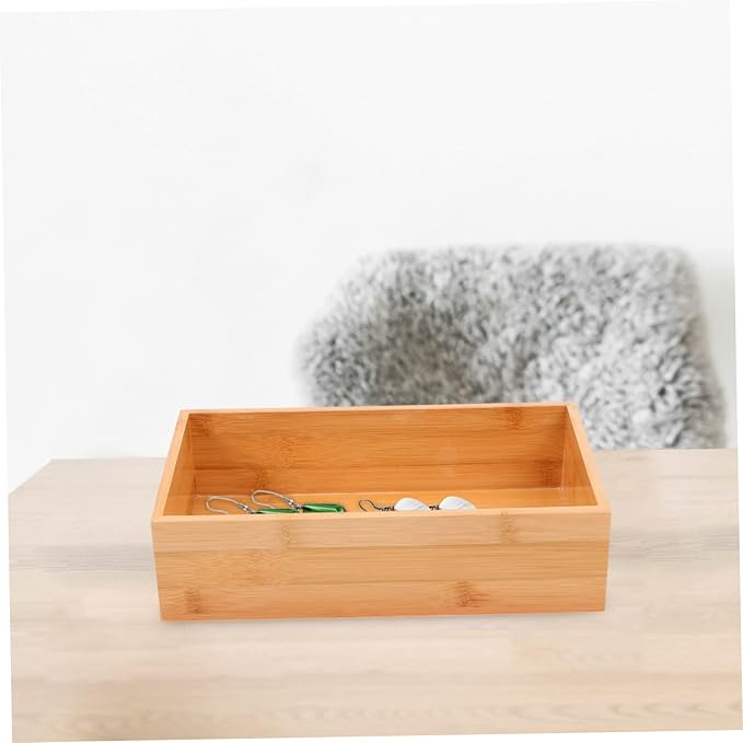 VALICLUD Bamboo Desktop Storage Box for Organizing Items Compact Khaki Design Wood Craft Versatile Storage for Home Office No Lid for Easy Access