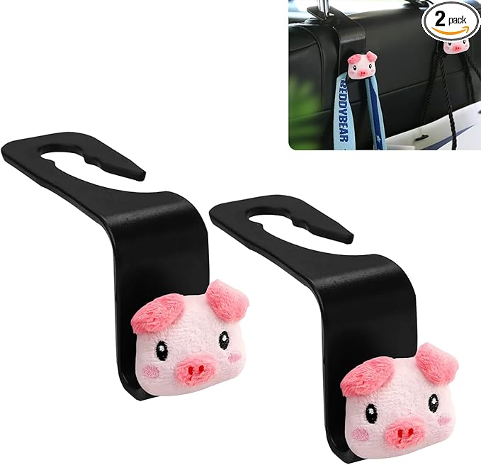 Pig Car Seat Headrest Hook 2 Pack Car Purse Hook Cars Seat Hooks for Headrest Universal for Handbag Bags Drink Grocery Coat Universal Vehicle,Cars Interior Accessories Pig Loves Gifts for Women Men