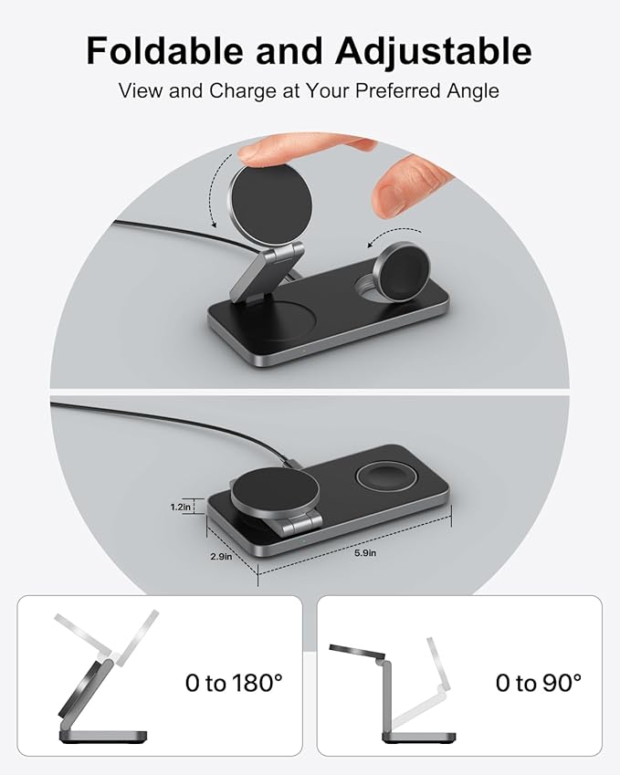 3-in-1 Charging Station for Samsung, Magnetic Fast Wireless Charger Stand Compatible with MagSafe for Galaxy S26/S25/S24/S23/Z Fold/Flip Series, Galaxy Watch Ultra/8/7/6/5, Galaxy Buds Pro/4/3/2