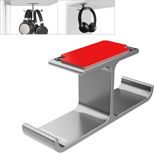 Headphone Hanger Stand Under Desk Hook Aluminum Stick-On Adhesive Dual Headsets Holder Mount PC Gaming Accessories for All Headphones