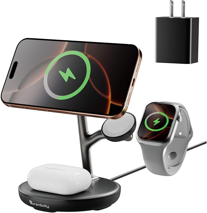 Magnetic Charger for iPhone Charging Station, Mag-Safe Phone Charger for iPhone 17 16 15-12 Series ，for Airpods Apple Watch and Phone Charging Stand