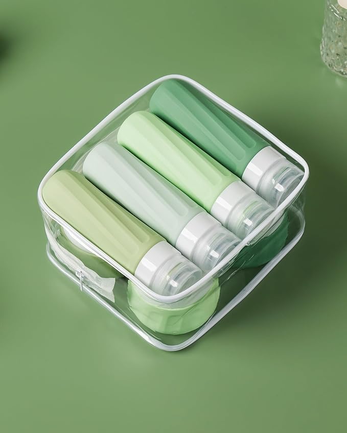 Mrsdry Travel Size Toiletries 8 Pack, TSA Approved 3oz Silicone Squeeze Bottles & Cream Jars with Clear Travel Bag