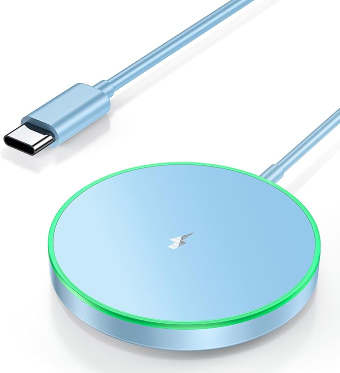 Magnetic Wireless Charger 15W Charger-Fast Charging Pad Compatible with iPhone16/15/14/13/12 Series & Airpods 2 3 Pro-LED Pad with Dual Charging Ports Original Replacement（Blue）